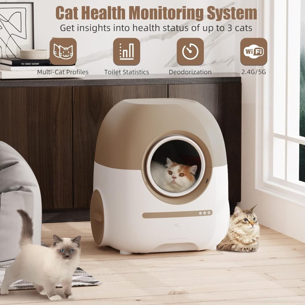 CATLK Self Cleaning Cat Litter Box, Automatic Cat Litter Box Self Cleaning with Mat  Liner  Air Duct, 80L Large Capacity for Multi Cats, Support 5G/Anti-Pinch/Health Monitoring/Odor-Removal