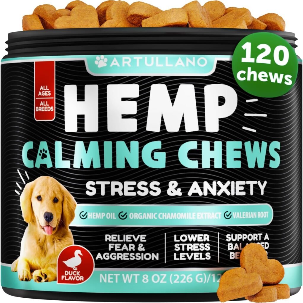 Hemp Calming Chews for Dogs - Dog Calming Treats - Dog Calming Chews - Anxiety Relief Treats - Dog Anxiety Relief - Stress - Storms, Barking, Separation - Sleep Calming Aid - Hemp Oil - Made in USA