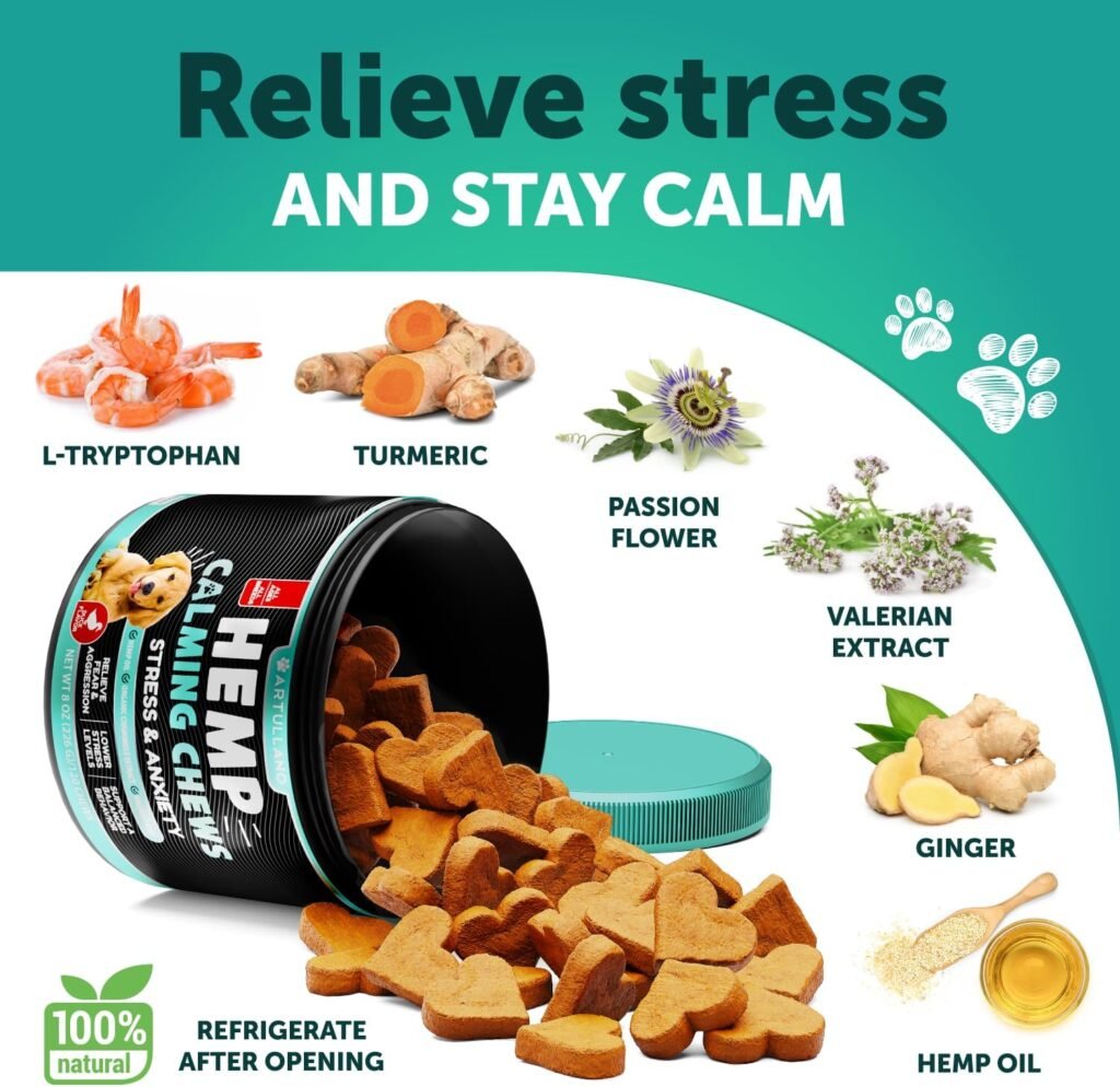 Hemp Calming Chews for Dogs - Dog Calming Treats - Dog Calming Chews - Anxiety Relief Treats - Dog Anxiety Relief - Stress - Storms, Barking, Separation - Sleep Calming Aid - Hemp Oil - Made in USA