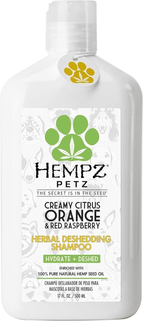 Hempz Petz Deshedding Dog Shampoo, Creamy Citrus Orange  Red Raspberry Herbal Shampoo, 17 Oz.