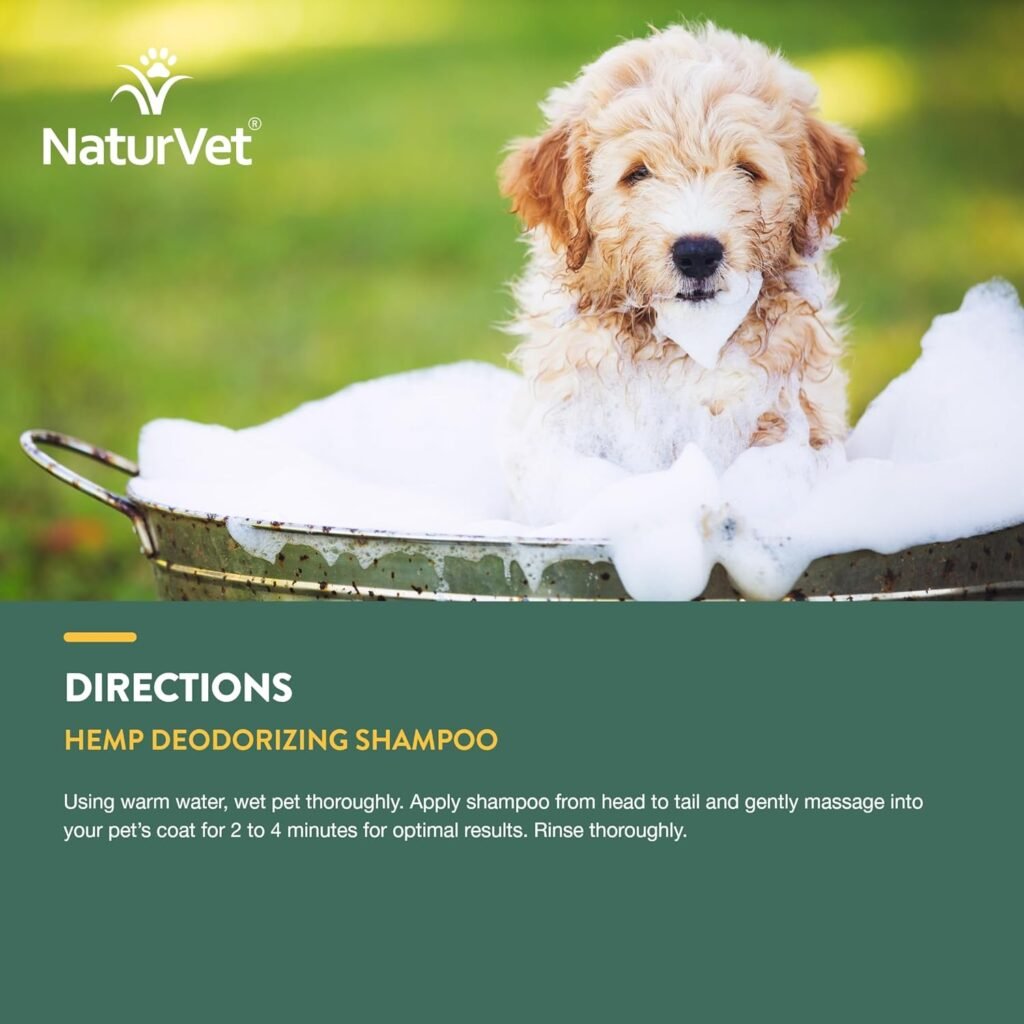 NaturVet – Hemp Deodorizing Shampoo for Dogs - Plus Oatmeal  Honey – 16 oz – Gently Cleanses  Deodorizes Skin  Coat – Enhanced with Hemp Seed Oil, Coconut Oil  Aloe Vera Extract