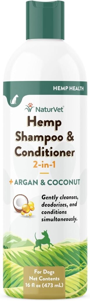 NaturVet Hemp Shampoo  Conditioner 2-in-1 with Argan and Coconut for Dogs, 16oz Liquid, Made in The USA