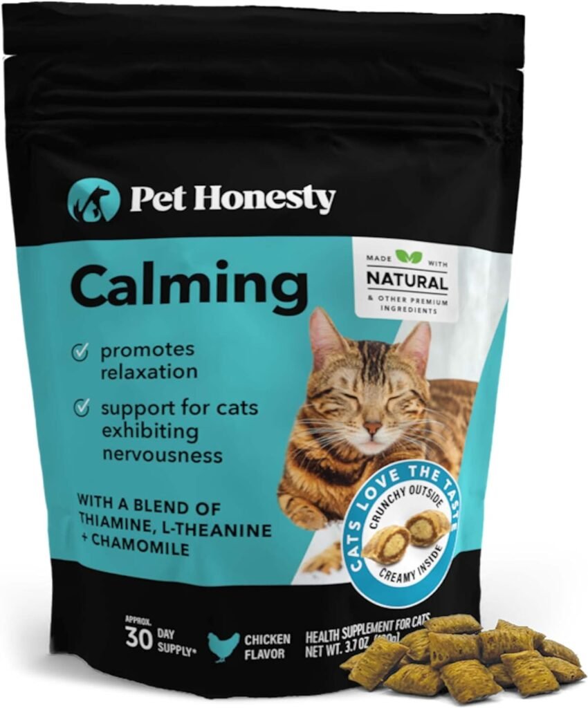 PetHonesty Calming Chews for Cats - Helps Reduce Stress and Cat Anxiety Relief - Behavioral Support  Promotes Relaxation for Travel, Boarding, Vet Visits, Separation Anxiety -Chicken (30-Day Supply)