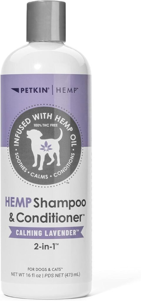 Petkin Hemp Shampoo  Conditioner for Dogs and Cats – with Hemp Oil  Calming Lavender Extract, 16 fl oz – Soothes, Calms  Conditions, Keeps Pet Smelling Great – for Home and Travel