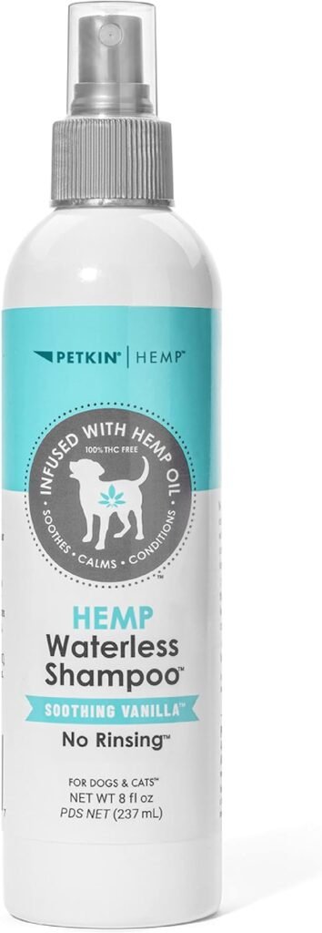 Petkin Hemp Waterless Dog Shampoo Spray – with Hemp Oil  Soothing Vanilla Extract, 8 fl oz – for Cats and Dogs – Soothes, Calms  Conditions, Keeps Pet Smelling Great – for Home and Travel