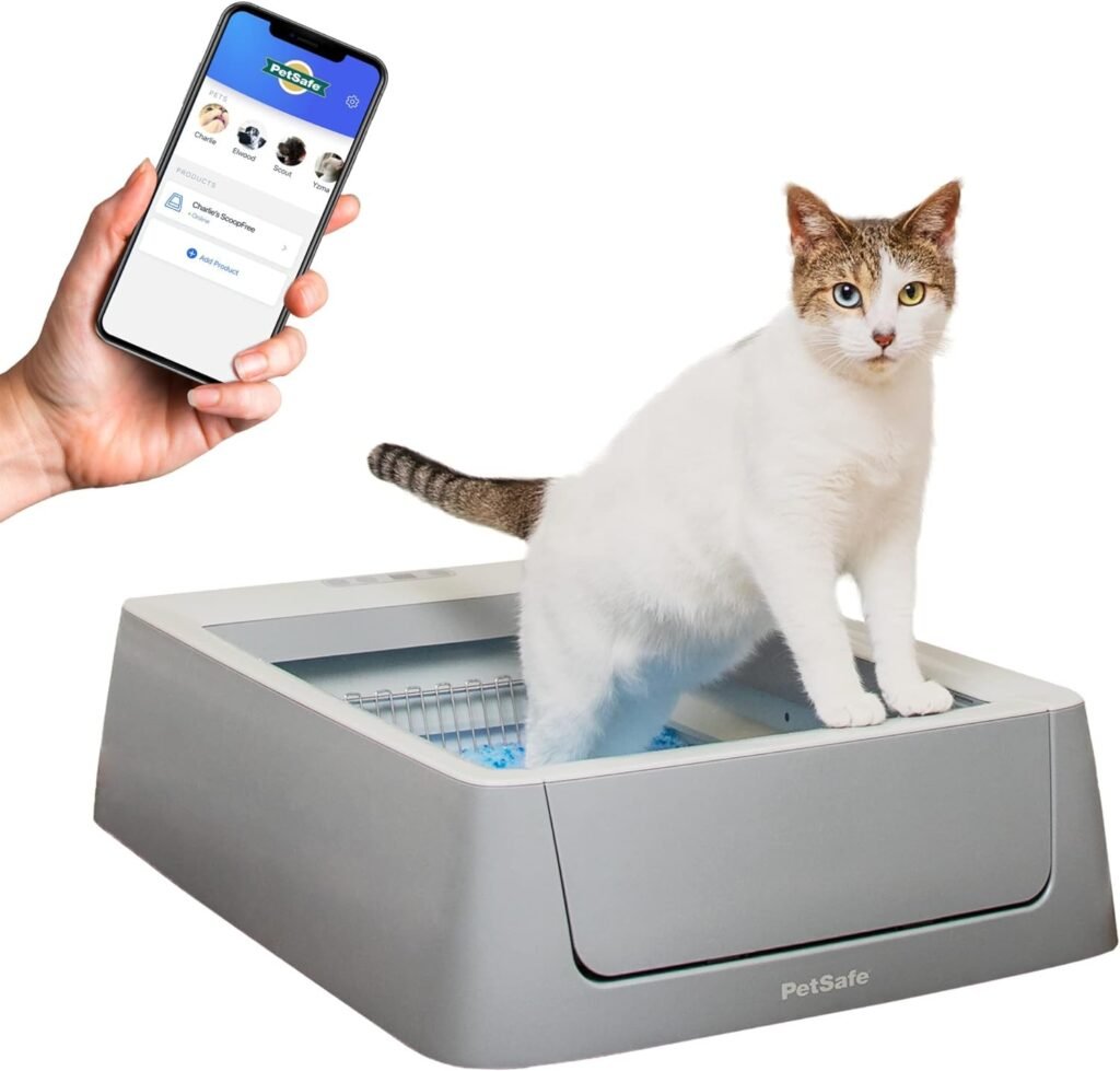 PetSafe ScoopFree Smart Self-Cleaning Cat Litter Box - WiFi  App Enabled - Hands-Free Cleanup With Disposable Crystal Trays - Less Tracking,Grey