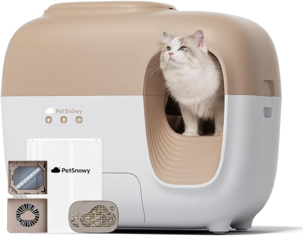 PetSnowy Snow+ Self Cleaning Automatic Cat Litter Box Zero Smell TiO2 Photocatalyst System Automatic Cat Litter Box Self Cleaning for 3.3-20 lbs