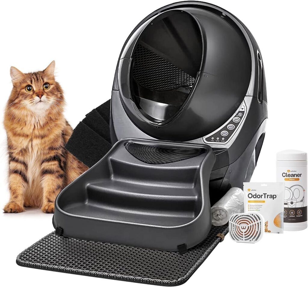 Whisker Litter-Robot 3 Connect Pro Bundle (Grey) Includes Litter-Robot 3, Litter Trap Mat, Fence, Ramp, OdorTrap Pod  6 Refills, 100 Liners, 6 Carbon Filters, Cleaner Wipes  1 Year WhiskerCare