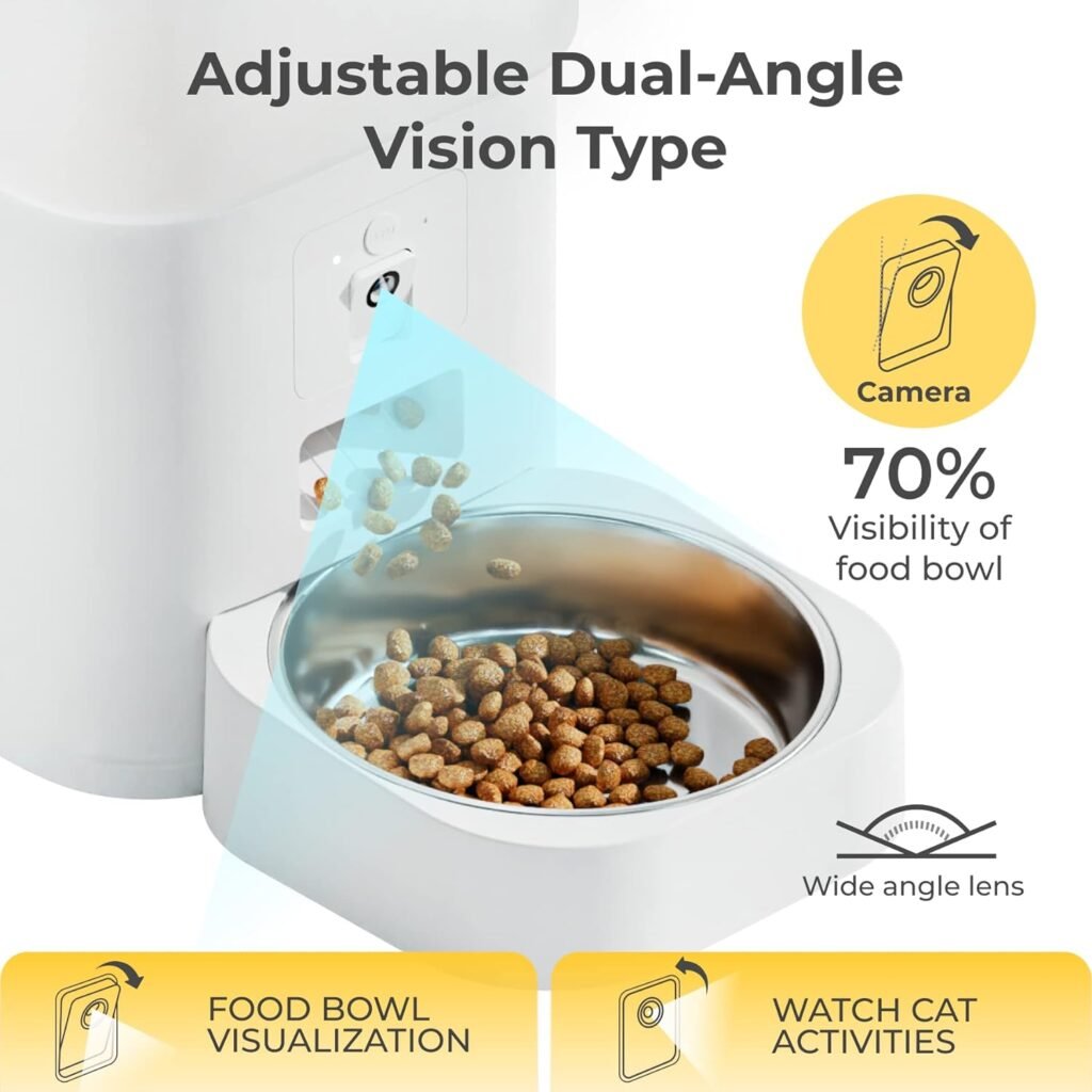 ABRCT Automatic Cat Feeders with Visible Food Bowl, 6L Camera Pet Dry Food Dispenser, Auto Notification of Pets Meal Picture and Video Live, Easy APP-Controlled Timed Dog Feeder