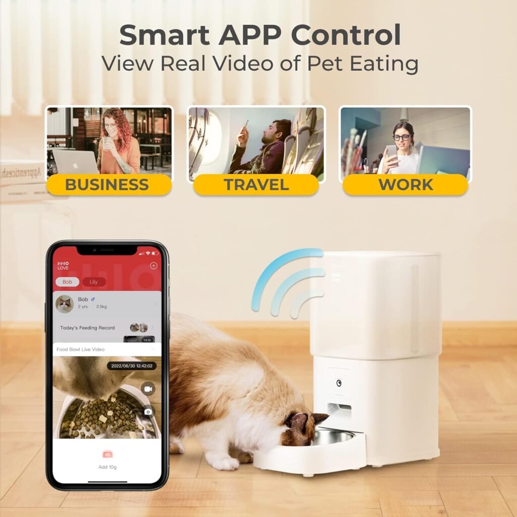 ABRCT Automatic Cat Feeders with Visible Food Bowl, 6L Camera Pet Dry Food Dispenser, Auto Notification of Pets Meal Picture and Video Live, Easy APP-Controlled Timed Dog Feeder