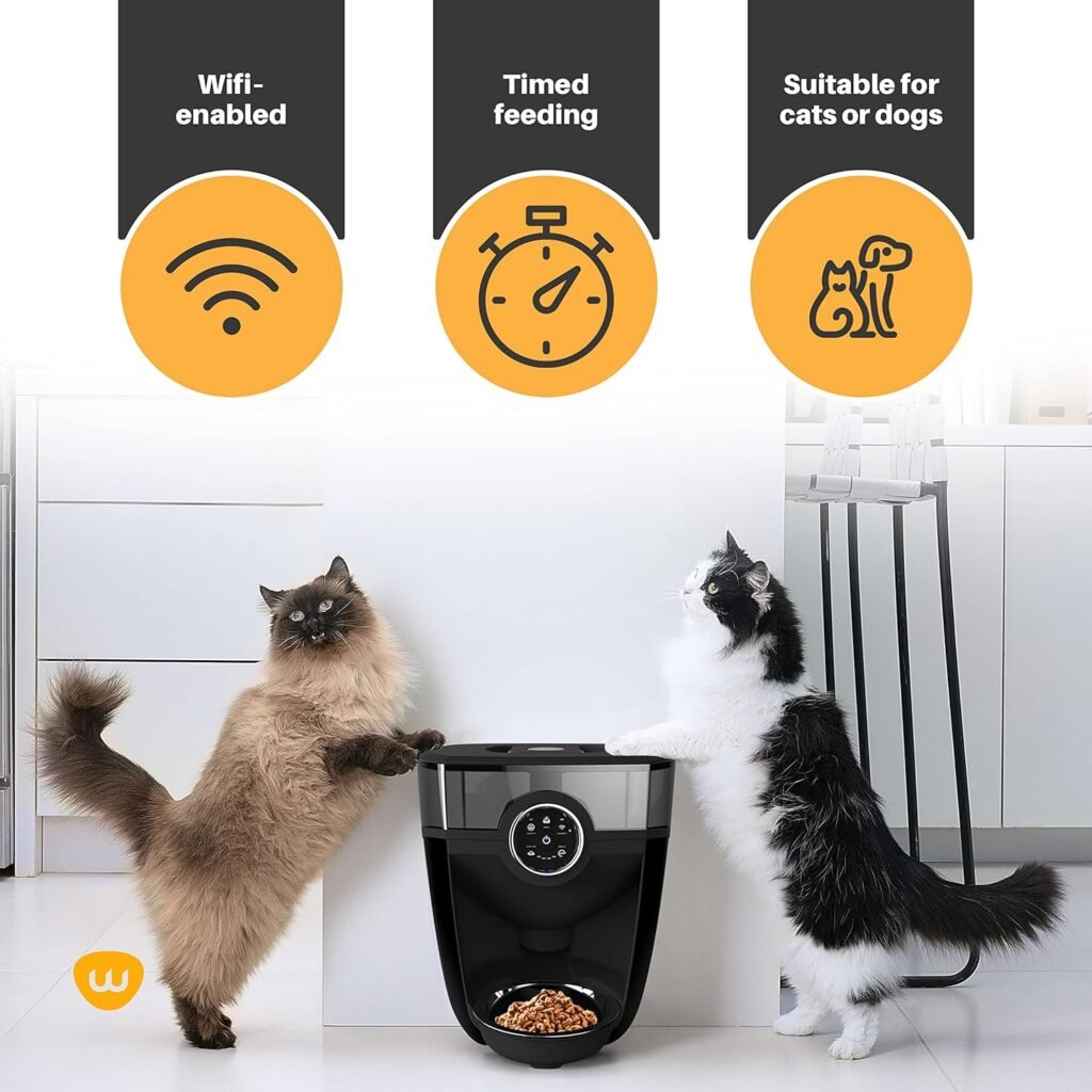 Feeder-Robot by Whisker (Black with Smoke Hopper); Includes Backup Battery; Automatic Pet Feeder, WiFi Enabled, Feed Your Cat or Dog from Anywhere, Designed  Assembled in USA