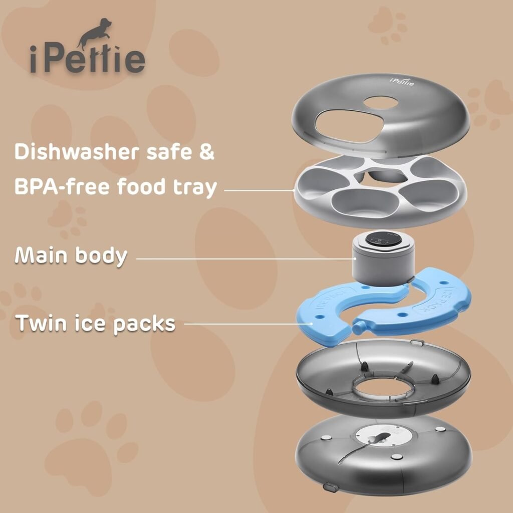 iPettie Donuts Frost 6 Meal Cordless Automatic Pet Feeder, Dry  Wet Food Automatic Cat Feeder with Two Ice Packs, Rechargeable Massive Battery, Programmable Timer, Holds 6 x ½ lb. of Food
