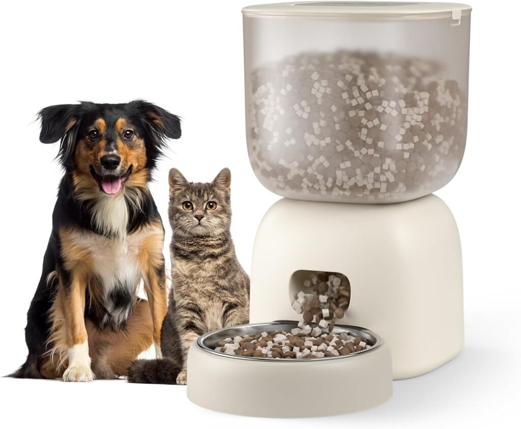 iPettie Hourglass Automatic Cat Food Dispenser, Wireless Cat Feeder Automatic Battery-Operated with 180-Day Battery Life, Voice Recording, Stainless Steel Bowl, Food-Grade BPA Free Tank, 3L/12 Cup