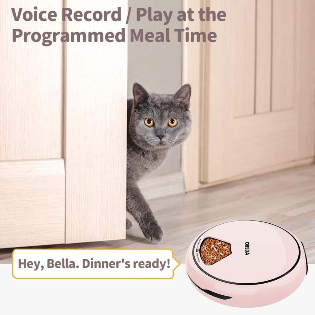 ORSDA Automatic Cat Feeder Wet Food/Dry Food, 5 Meal Timed Pet Feeder Easily Programmable  Voice Recorder  Easy to Clean, Dual Power Supply Auto Feeder for Cats/Small Dogs, for Weekend Trip Blue