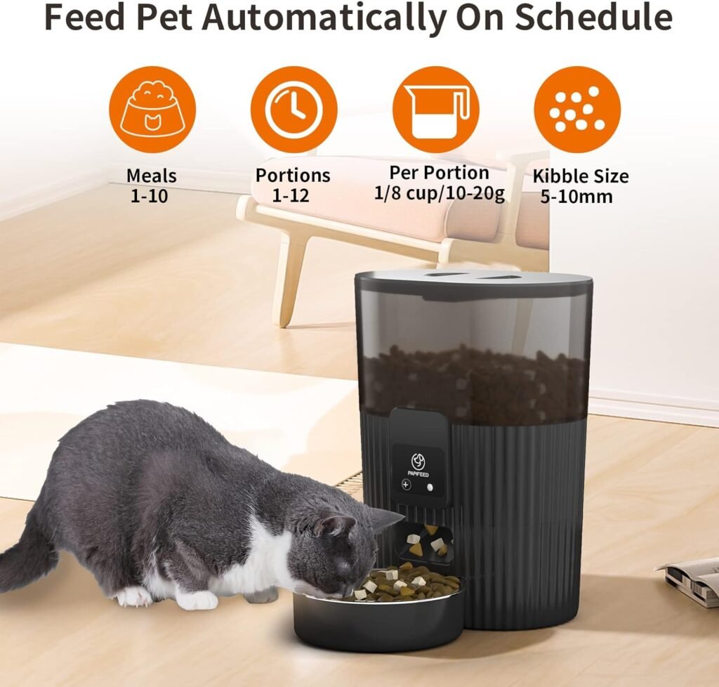 PAPIFEED Automatic Cat Feeders: Timed Cat Feeders for Dry Food, Programmable Feeding Schedule, Automatic Pet Food Dispenser with Dual Power Supply, 1-4 Meals Per Day for Cats and Dogs (3.5L/15Cup)