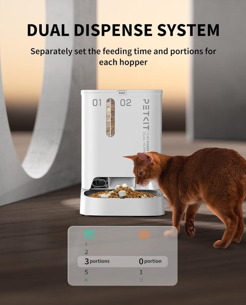 PETKIT Automatic Cat Feeder with Camera,1080P HD Video with Night Vision,Double Hopper Pet Feeder for Cats and Dogs with 2-Way Audio,Smart App Control Cat Food Dispenser,2.4G WiFi/Anti-Stick Bowl