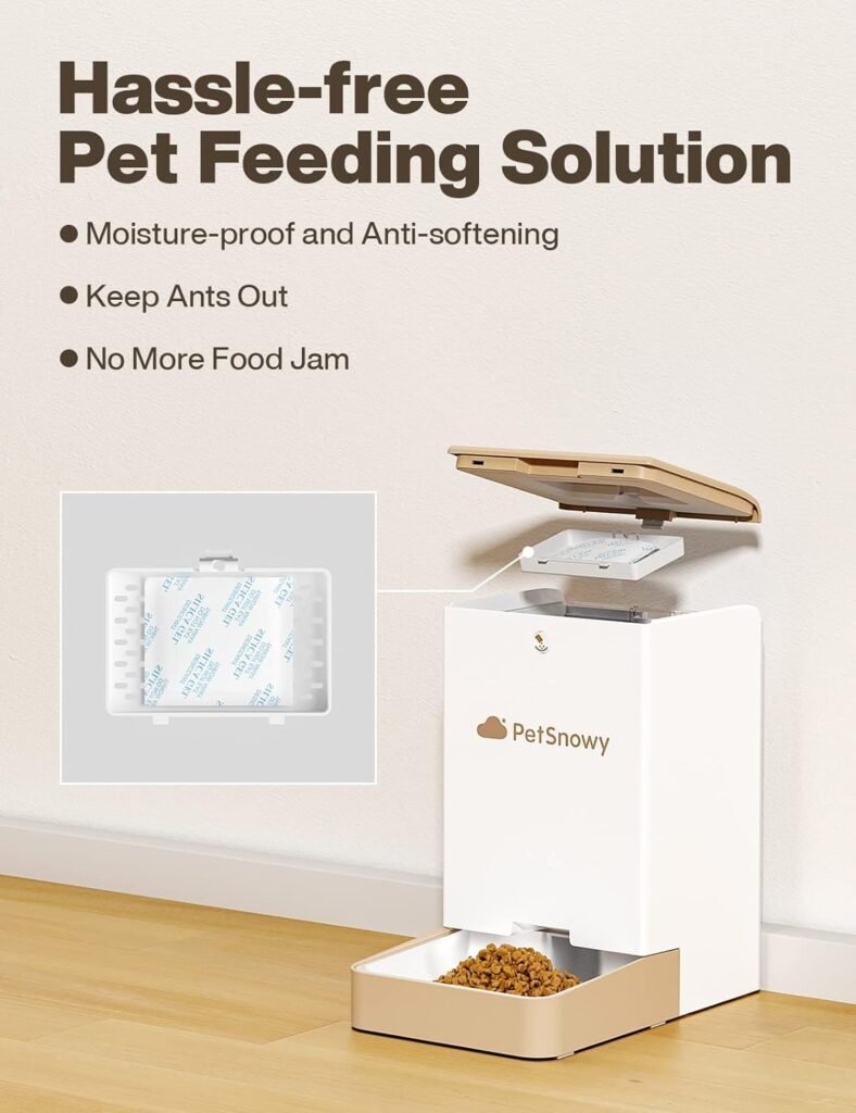PetSnowy Snow+ Automatic Cat Feeder, Wi-Fi Enabled Automatic Cat Food Dispenser with APP Control, 4L Automatic Dog Feeder with Dual Power Supply, 1-10 Meal Per Day