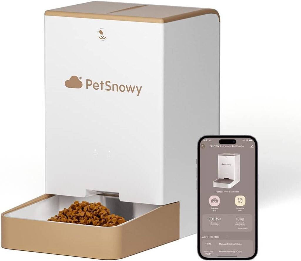 PetSnowy Snow+ Automatic Cat Feeder, Wi-Fi Enabled Automatic Cat Food Dispenser with APP Control, 4L Automatic Dog Feeder with Dual Power Supply, 1-10 Meal Per Day