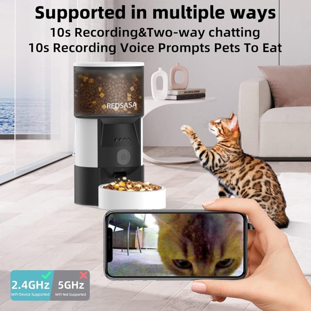 REDSASA Automatic Cat Feeder with Camera, WiFi-Enabled Cat Feeder with APP 2 Way Audio, 3L Automatic Cat Food Dispenser with Night Vision1080P HD Video, Up to 20 Portions 1-8 Meals Per Day