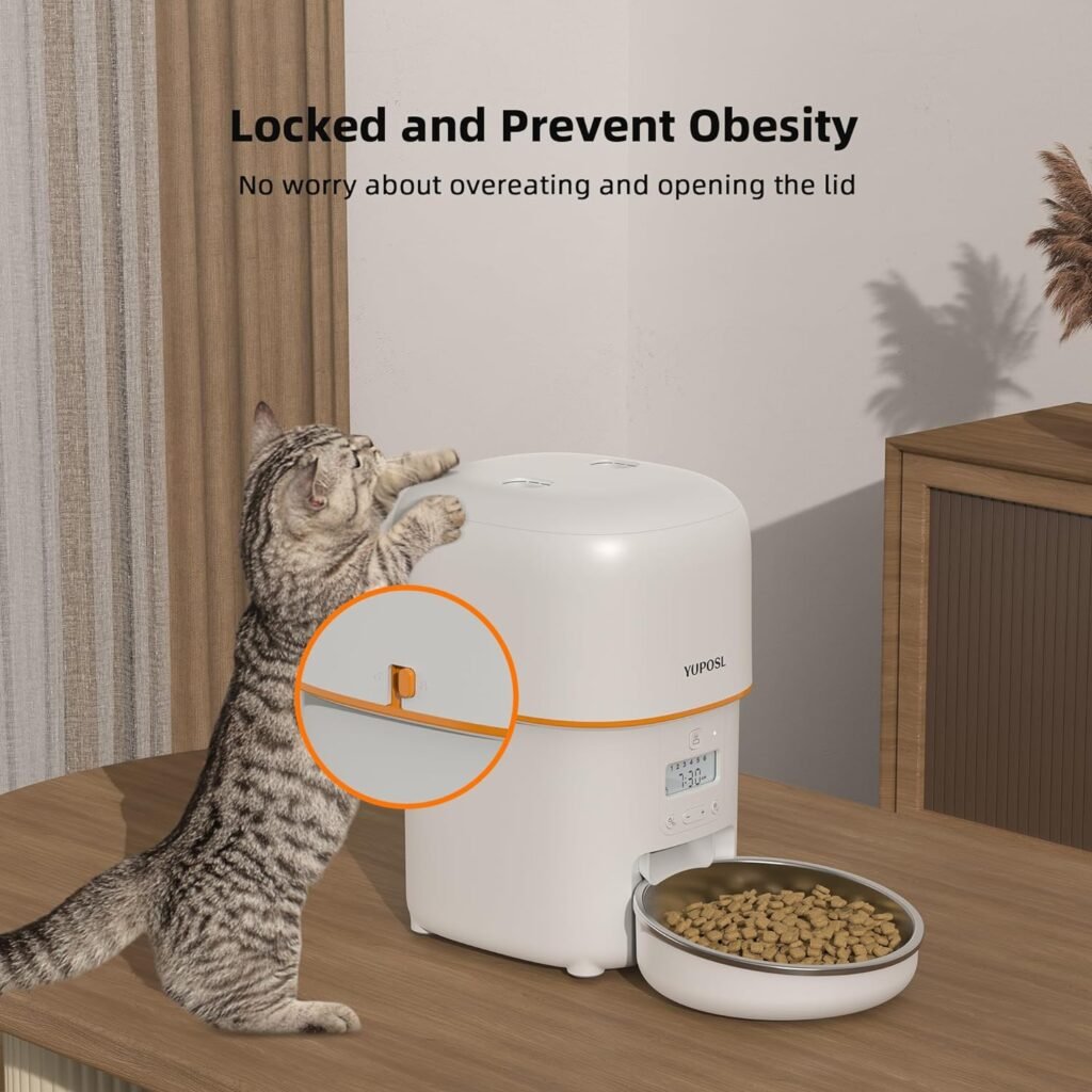 Yuposl Automatic Cat Feeders - 16 cup/136 oz for Pets, Timed Automatic Pet Feeder with Over 180-day Battery Life, Automatic Dog Feeder 1-6 Meals Control, Cat Food Dispenser Freshness Dry Food