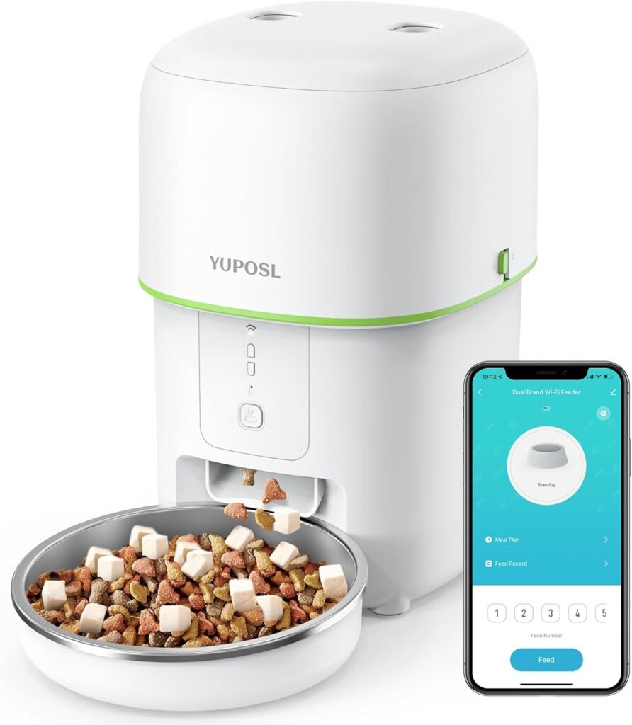 Yuposl Automatic Cat Food Dispenser with 5G WiFi - Cat Dry Food Dispenser Dual-Band WiFi APP Control for Remote Feeding 8cup/68oz for Pets, Automatic Cat Timed Feeder Easy to Use Also for Dogs