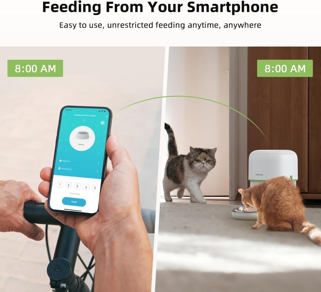 Yuposl Automatic Cat Food Dispenser with 5G WiFi - Cat Dry Food Dispenser Dual-Band WiFi APP Control for Remote Feeding 8cup/68oz for Pets, Automatic Cat Timed Feeder Easy to Use Also for Dogs