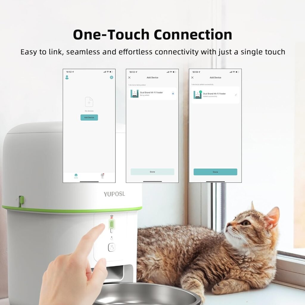 Yuposl Automatic Cat Food Dispenser with 5G WiFi - Cat Dry Food Dispenser Dual-Band WiFi APP Control for Remote Feeding 8cup/68oz for Pets, Automatic Cat Timed Feeder Easy to Use Also for Dogs